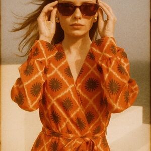 Elegant Long Sleeve Orange Dress